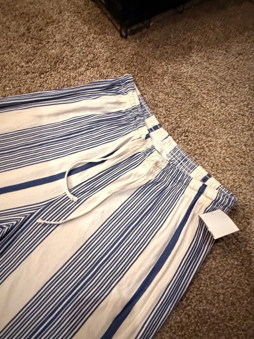 H&M Blue and White Striped Linen-Blend Pants